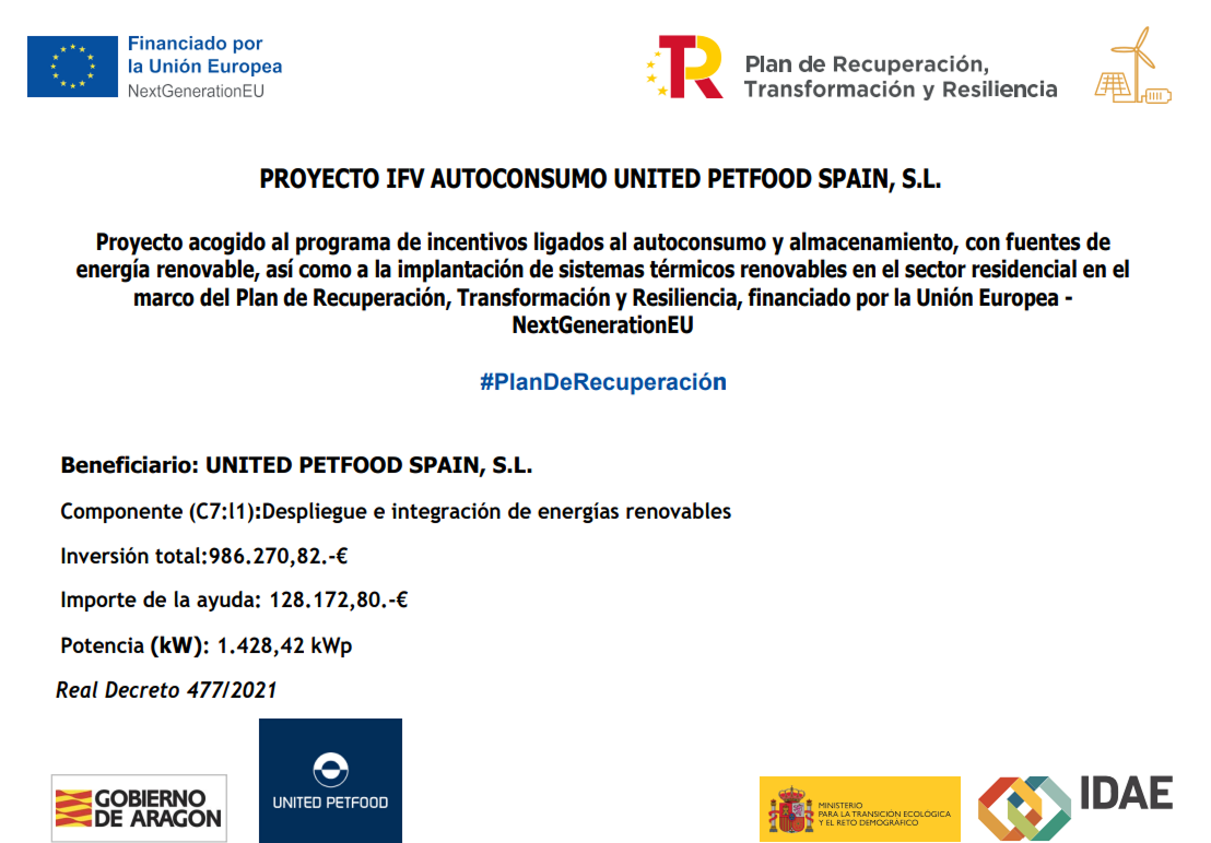 PROYECTO IFV AUTOCONSUMO UNITED PETFOOD SPAIN, S.L.